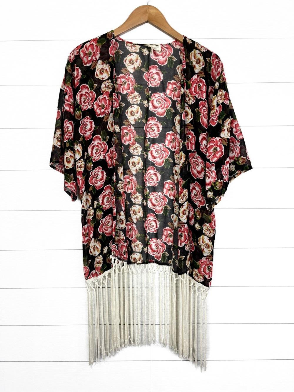 LA Hearts Floral Fringe Trim Kimono Sheer Boho One Size